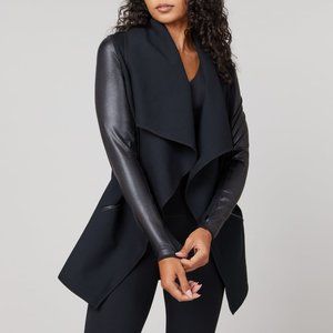 Faux Leather Black Convertible Drape Front Jacket By SPANX®